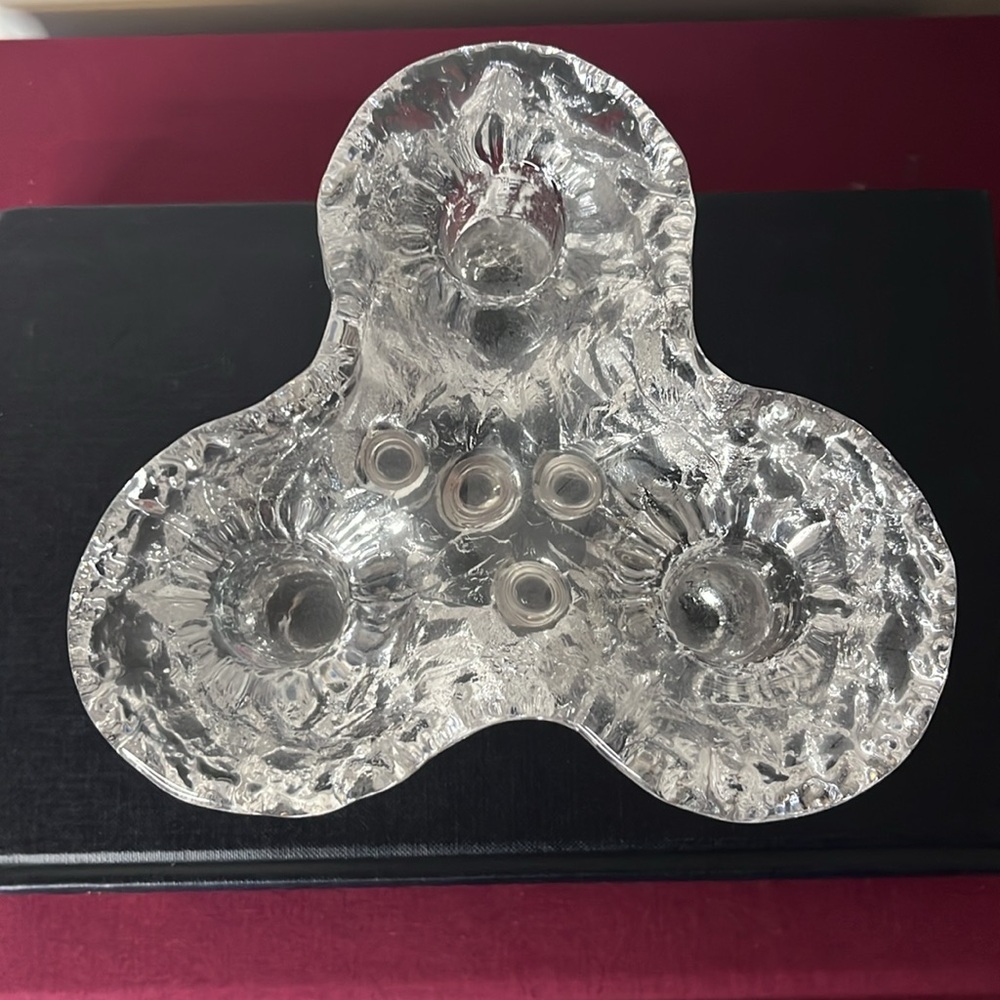 Vintage IGLOO by Kosta Boda Glass 3 Light Candlestick Holder Sweden - Picture 3 of 6